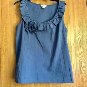 Ann Taylor LOFT Blue Ruffle Neck Sleeveless Top, VGUC, L